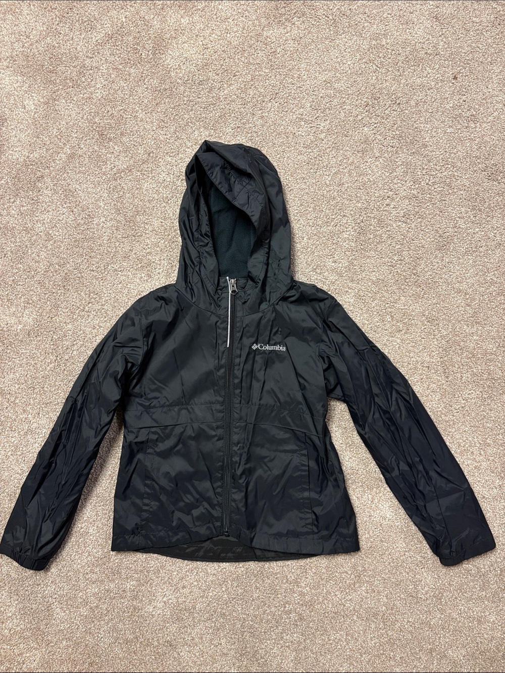 Columbia Black Hooded Kids (Small 7/8) lightweight Rain Jacket